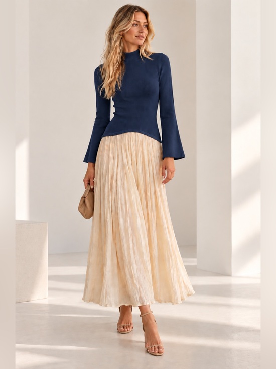 Tuckernuck Dresses & Skirts - Tuckernuck’s Moon River Gorgeous Dusty Blue & Cream Shirred Dress!